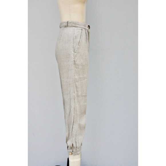 Vintage Beige Linen Ankle Pants - High Waisted Pants - Tapered Pants XXS XS - Picture 4 of 10